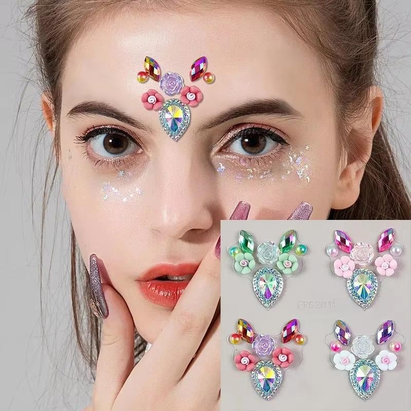 Body Jewelry Stickers - 3D Augen- und Gesichts-Rhinestone-Aufkleber Glänzende Selbstklebende
