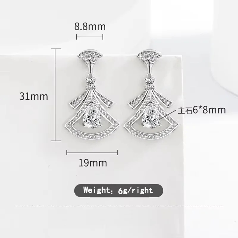 Body Jewelry Diamond - Exquisite, diamantbesetzte, fächerförmige Ohrringe aus 925er