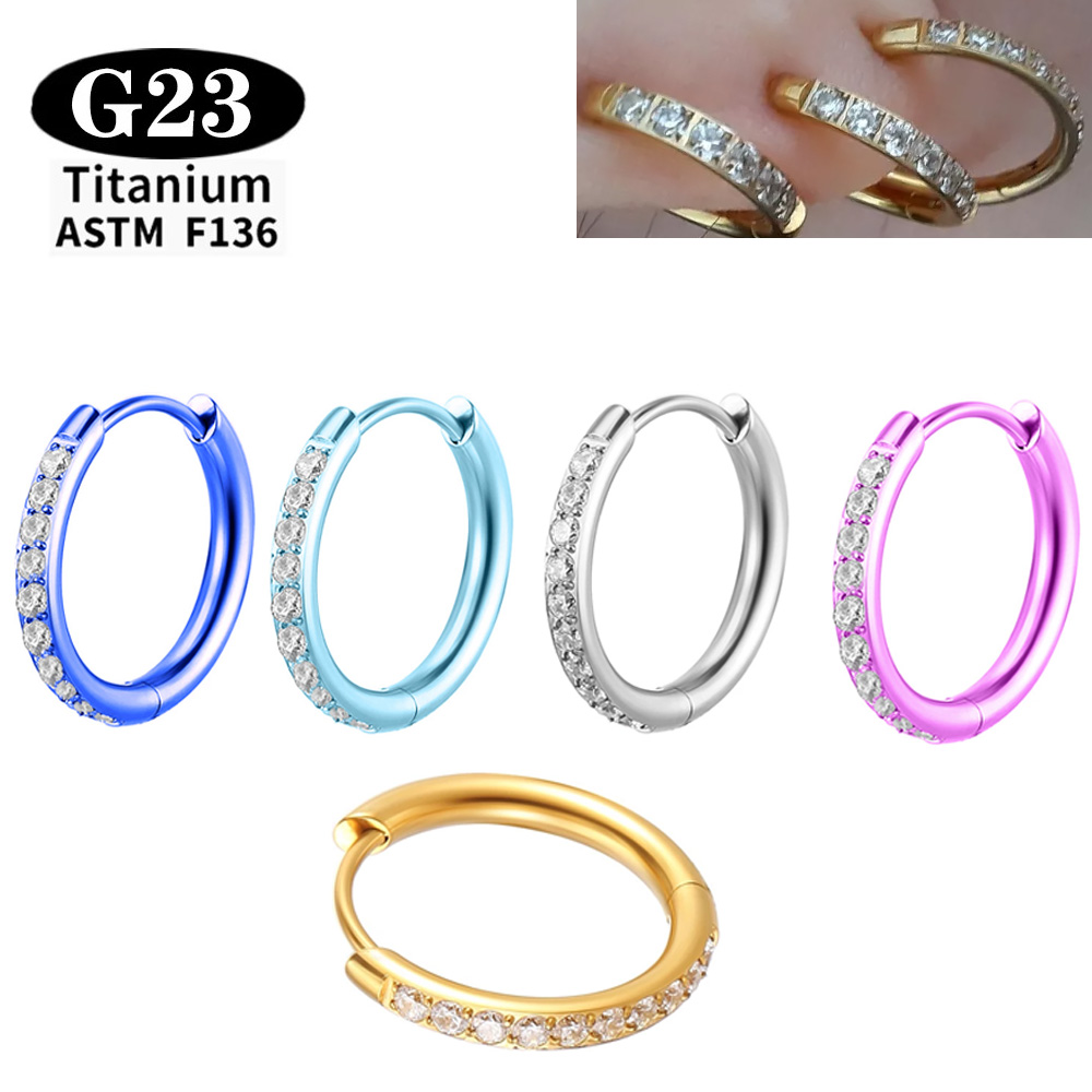 Body Piercing Quality Jewelry - ASTM F136 G23 Titan-CZ-Kreolen mit Scharniersegment,