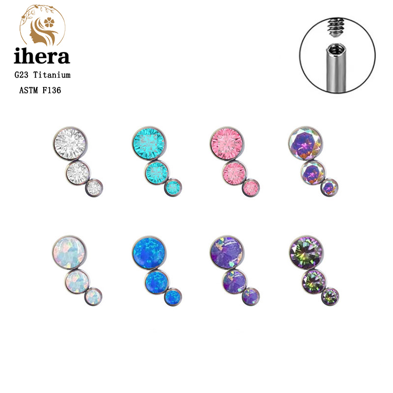 Body Jewelry Internally Threaded - G23 Titan Runde Zirkon Flache Ohrstecker
