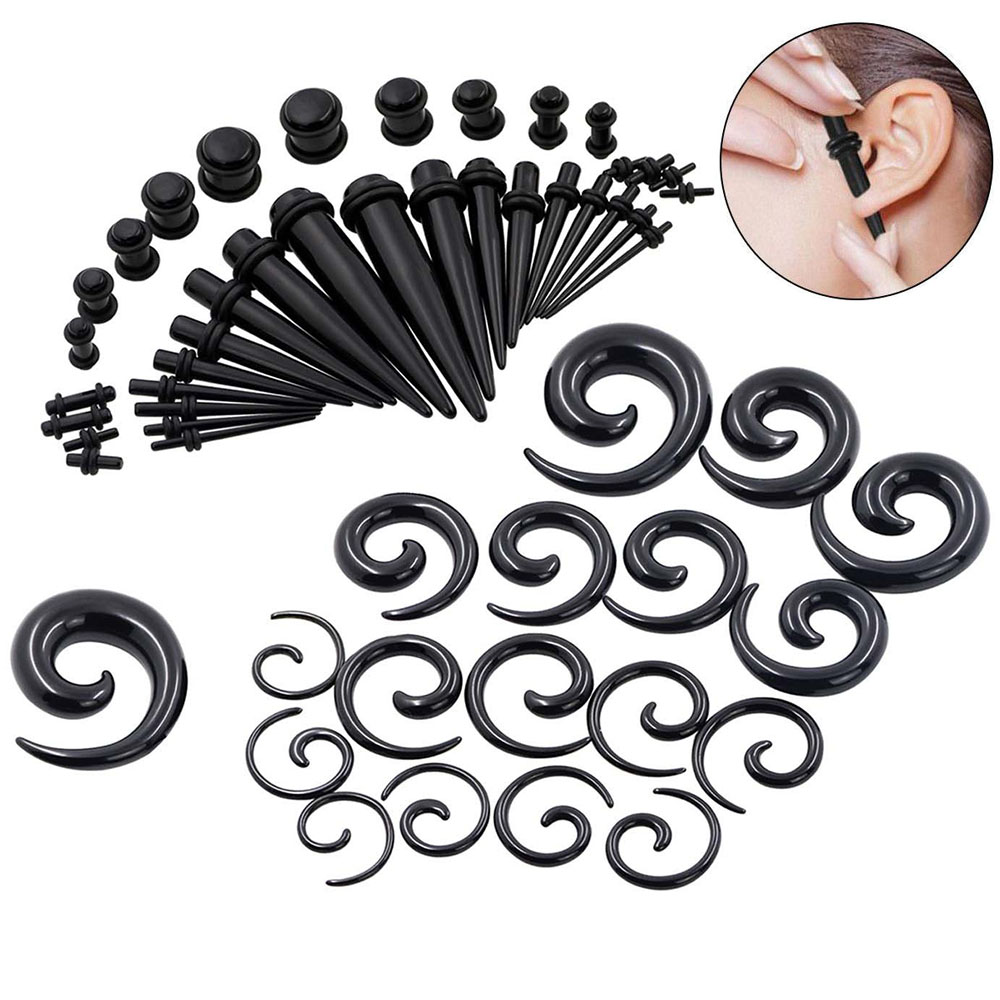 Body Jewelry Tunnels - 1 Set Ohrkegel-Set, schwarze Ohrspirale, Expander,