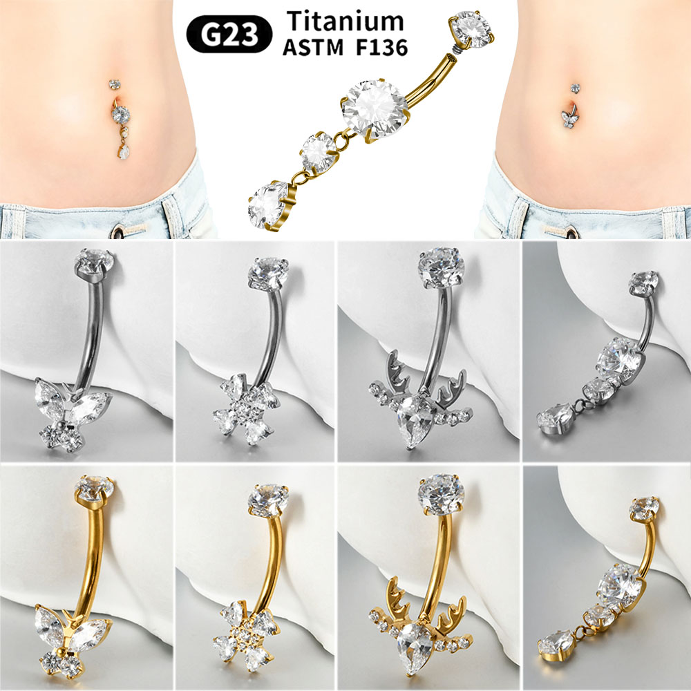 Body Jewelry Internally Threaded - 1PC Titan Blume/Schmetterling Marquise Zirkon Bauchnabel