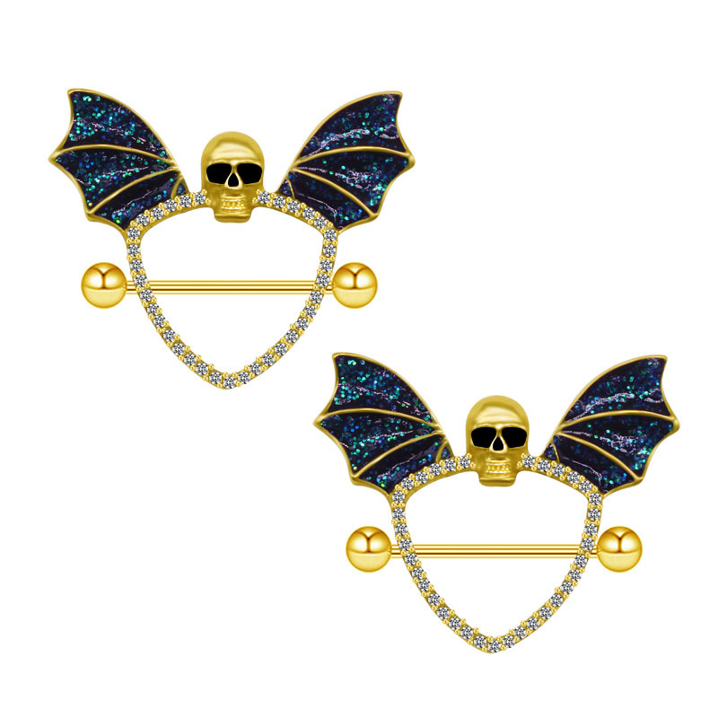 Body Piercing Quality Jewelry - Bling Schädel Flügel Fledermaus schwarz Nippel