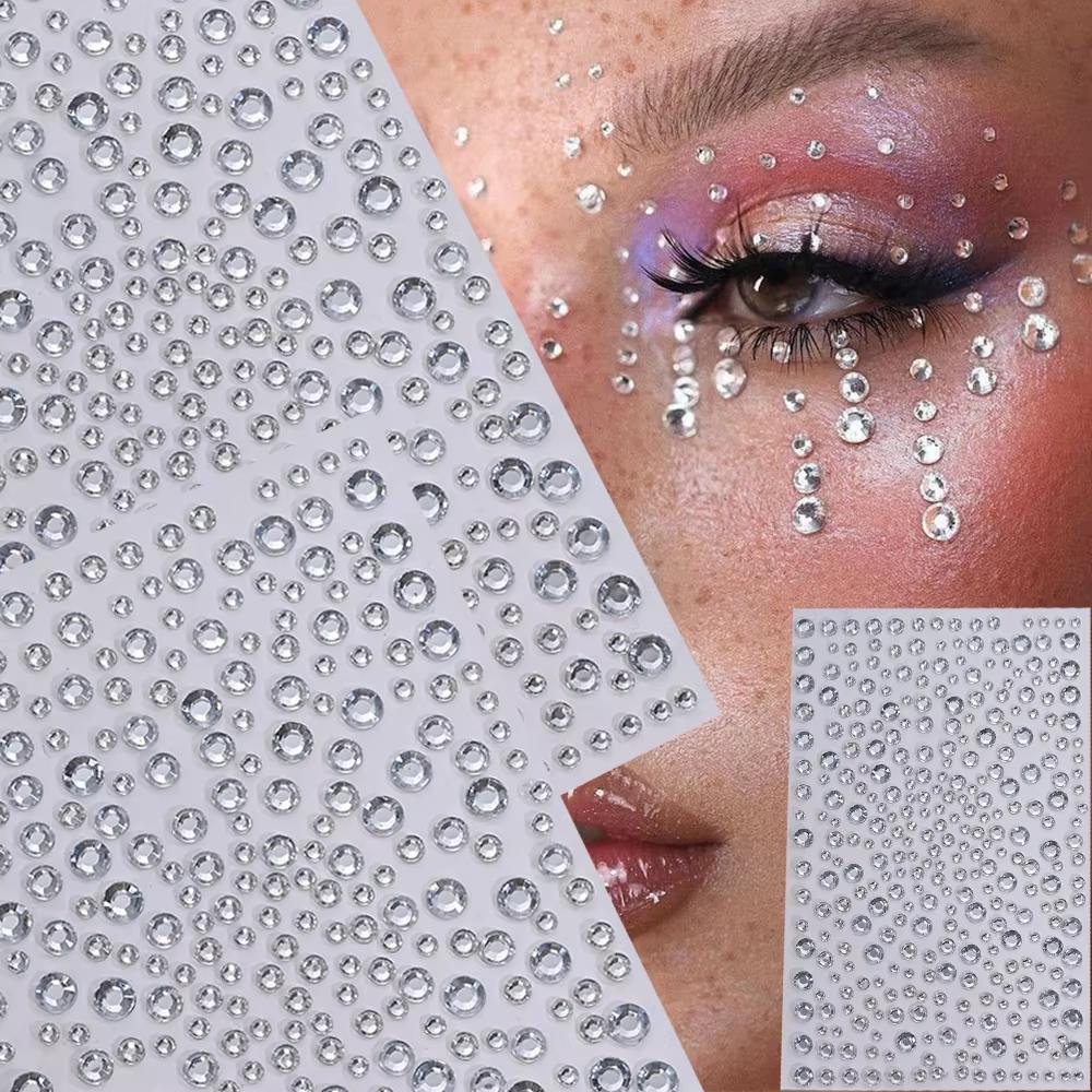 Body Jewelry Diamond - 1 Blatt silberweiße Glitzer-3D-Strass-Gesichtsaufkleber, 3/4/5/6 mm,