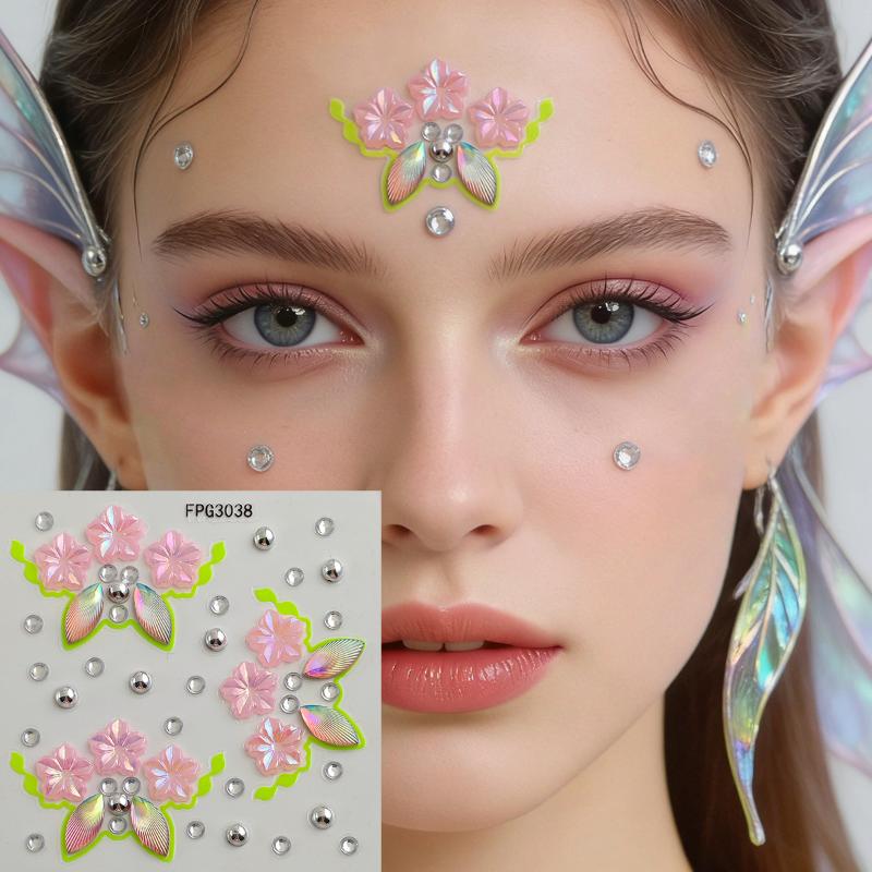 Body Jewelry Stickers - Gesichts-Schmuckaufkleber, schillernde Strass-Aufkleber, selbstklebend, leicht, für