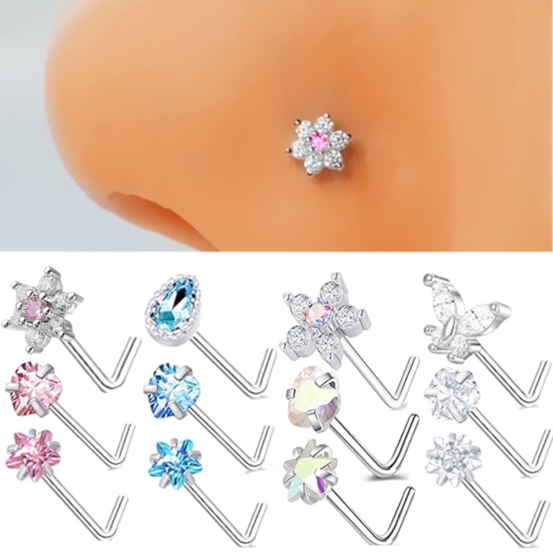 Body Jewelry Indian - 3PC Edelstahl Blume Nasenpiercing Ohrstecker Set