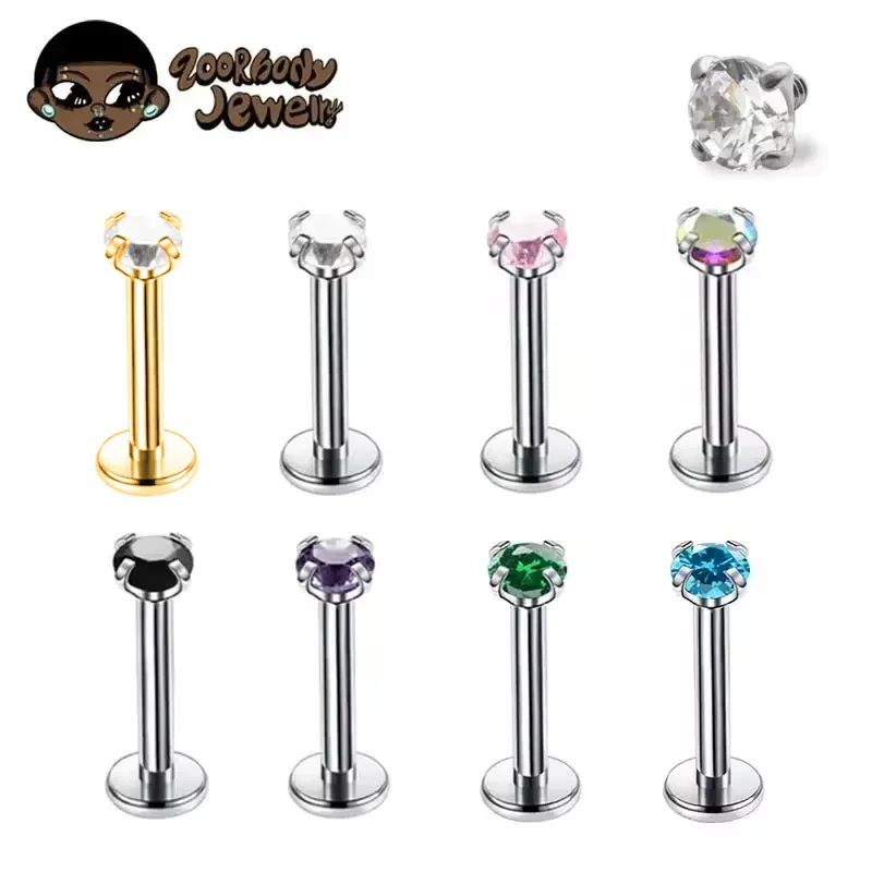 Body Jewelry Internally Threaded - 1 Stück G23 Titan Piercing CZ