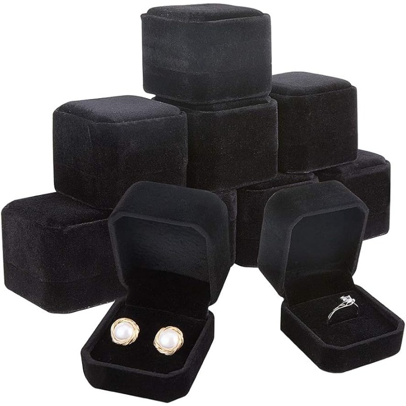 Body Jewelry Display - 10er-Pack Samt-Ringbox, Ohrringbox, schwarzer Samt, Schmuckanhänger-Box,