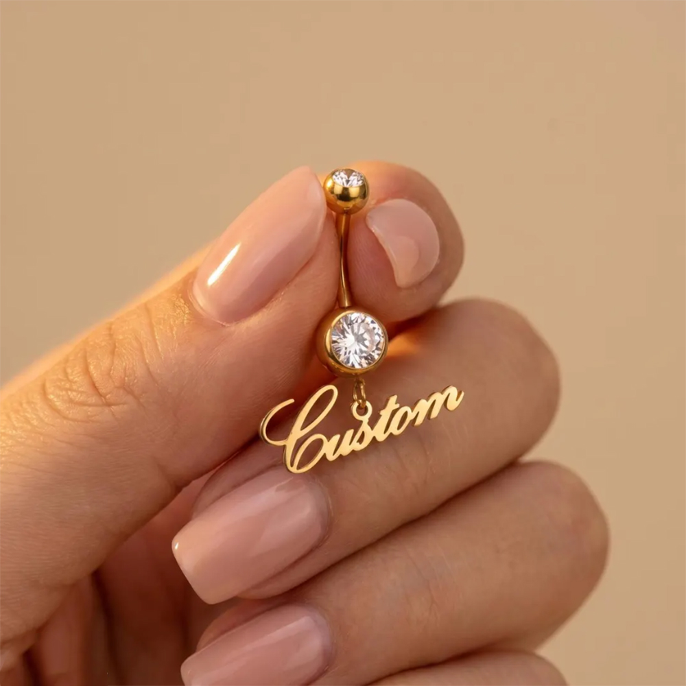 Body Jewelry Names - Personalisierter Zirkon-Nabelpiercing mit individuellem Namen, sexy