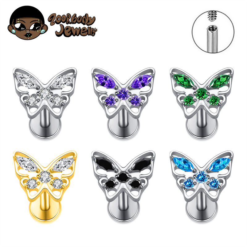 Body Jewelry Internally Threaded - ASTM F136 Titan Hohl Schmetterling Kubik