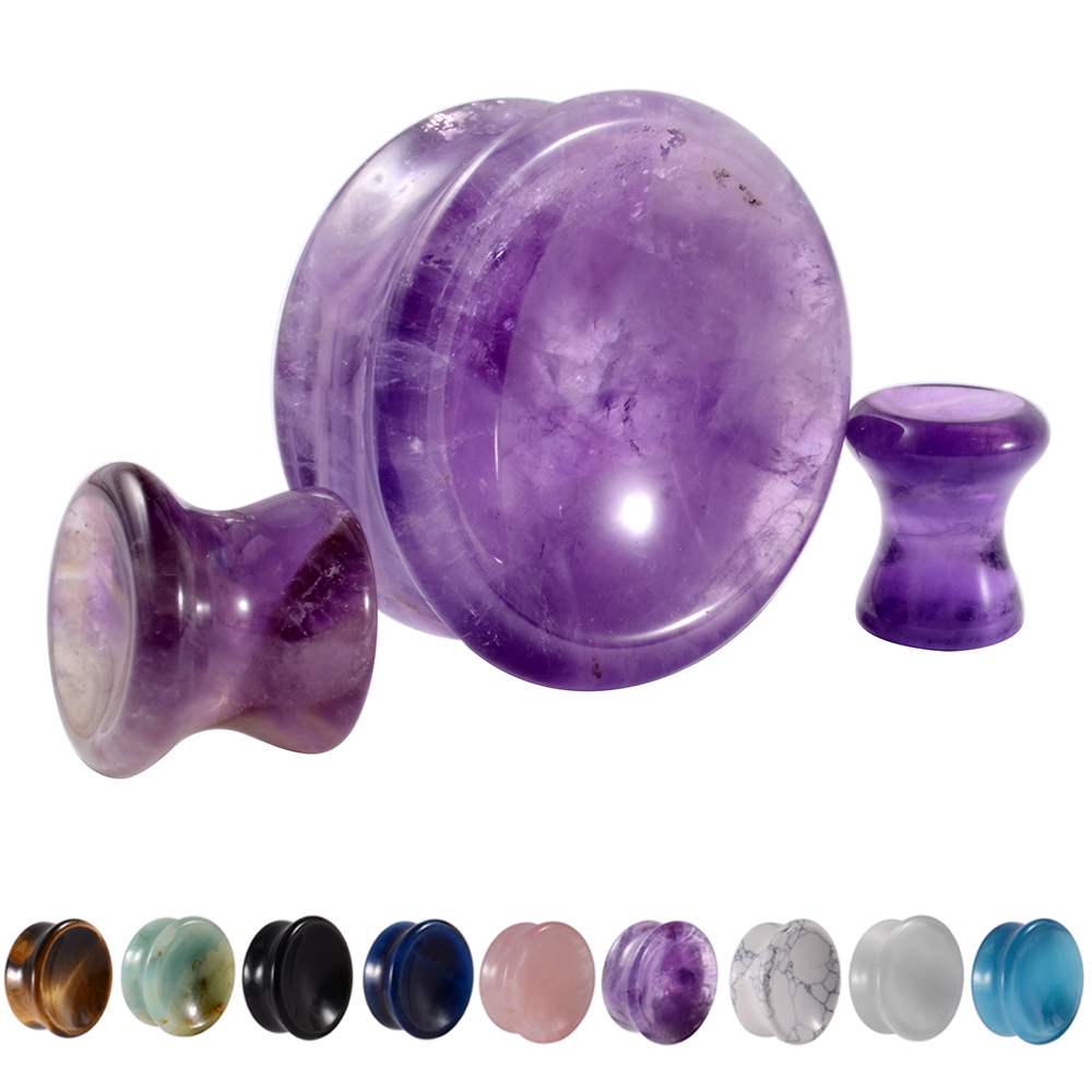 Body Jewelry Tunnels - Paar Stein Ohr Messgeräte Double Flare