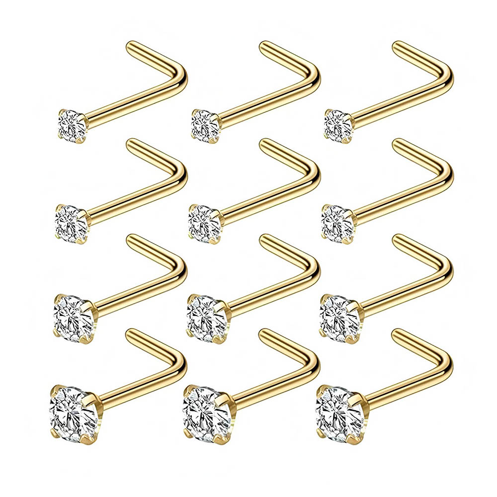 Body Jewelry Diamond - 12-teiliges komplettes Set 316L hypoallergene L-förmige